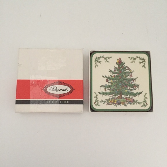 Pimpernel Spode Christmas Tree Holiday Coasters Acrylic Cork Square Box of 6 - Picture 2 of 11